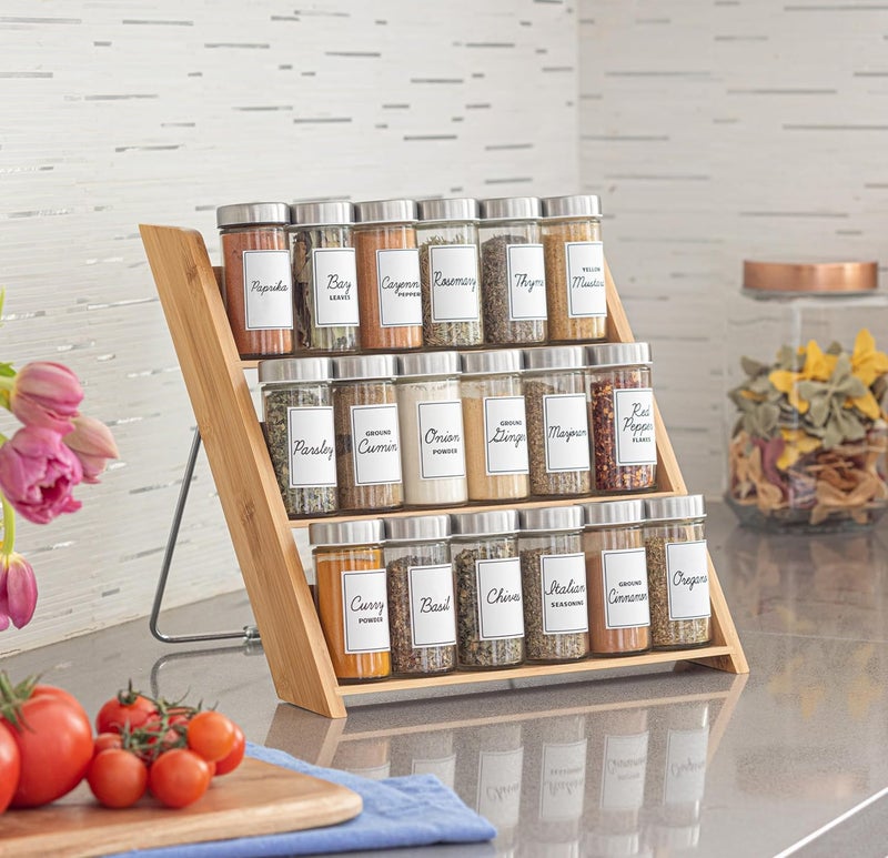 Orii 18 Jar Bamboo Compact Spice Organizer for Countertop and Kitchen Drawer Filled with Spices Program - Image 2