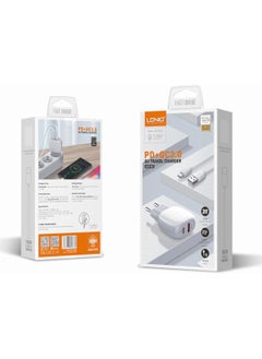 LDNIO LDNIO A2313C Mobile Phone Charger EU Plug With Cable From Type C To Lightning And USB Type C Ports 20W - White  - Image 1