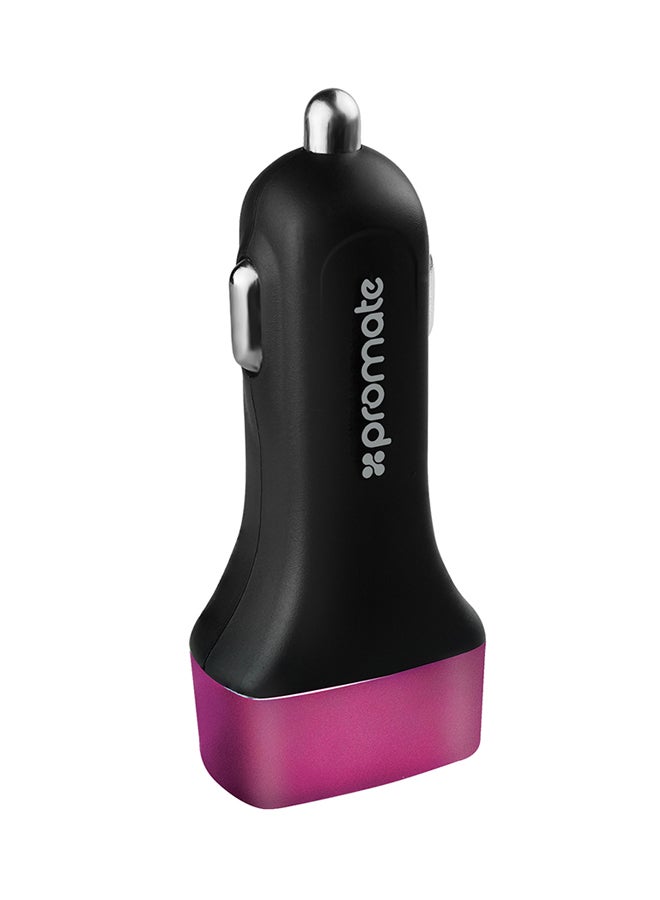 PROMATE Ultra-Fast Universal Car Charger With 3 USB Ports Pink - Image 1