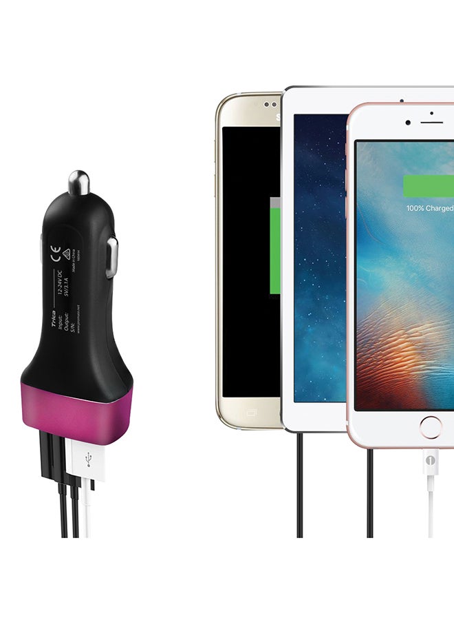 PROMATE Ultra-Fast Universal Car Charger With 3 USB Ports Pink - Image 4