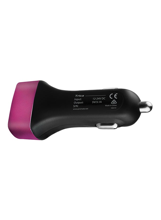 PROMATE Ultra-Fast Universal Car Charger With 3 USB Ports Pink - Image 3