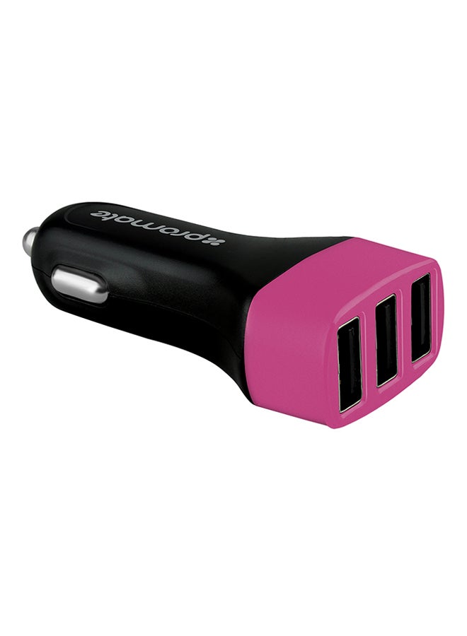 PROMATE Ultra-Fast Universal Car Charger With 3 USB Ports Pink - Image 2