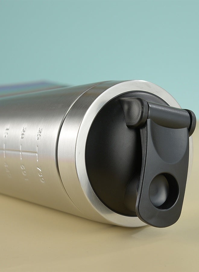 كوب ماء لمزج مسحوق البروتين بطبقة واحدة من الفولاذ المقاوم للصدأ، كوب ماء مخفوق بطبقة واحدة من الفولاذ المقاوم للصدأ 750 مل، فضي - Image 3