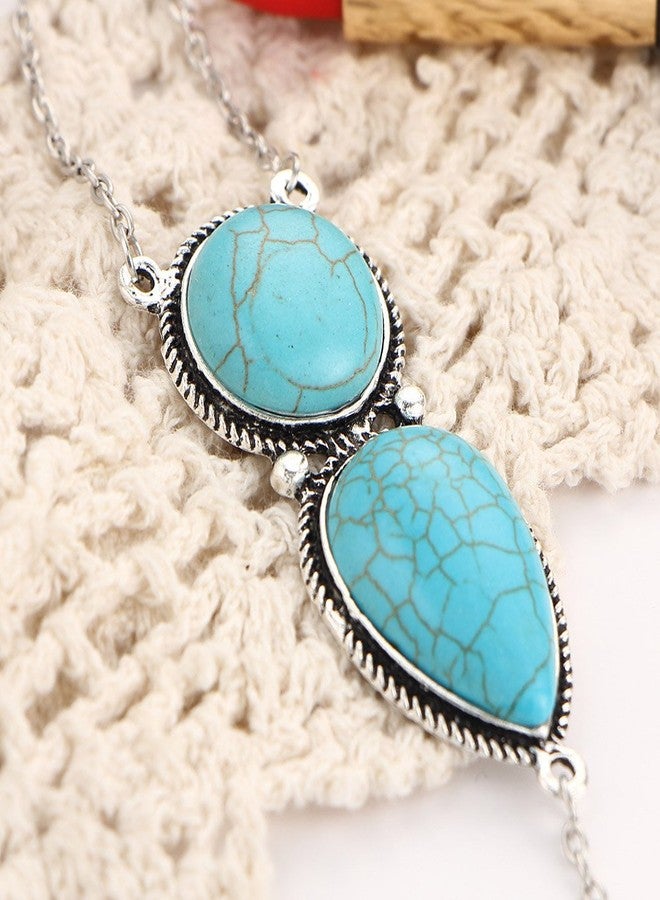 Jovono Boho Slave Bracelets Silver Turquoise Finger Ring Bracelets Summer Beach Hand Chain Jewelry for Women - Image 3
