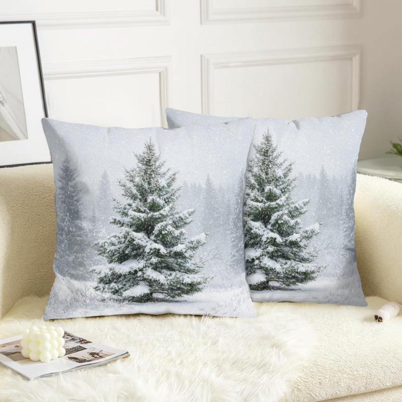 Wnoesat Winter Pillow Covers 18x18 Set of 2 Christmas Pine Tree Decorative Outdoor Throw Pillow Cases Rustic Natural Forest Snowflake Farmhouse Holiday Cushion Case for Home Couch Sofa - Image 2
