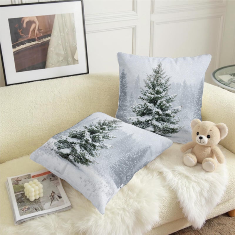 Wnoesat Winter Pillow Covers 18x18 Set of 2 Christmas Pine Tree Decorative Outdoor Throw Pillow Cases Rustic Natural Forest Snowflake Farmhouse Holiday Cushion Case for Home Couch Sofa - Image 3