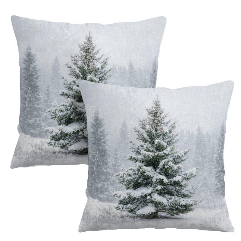 Wnoesat Winter Pillow Covers 18x18 Set of 2 Christmas Pine Tree Decorative Outdoor Throw Pillow Cases Rustic Natural Forest Snowflake Farmhouse Holiday Cushion Case for Home Couch Sofa - Image 1