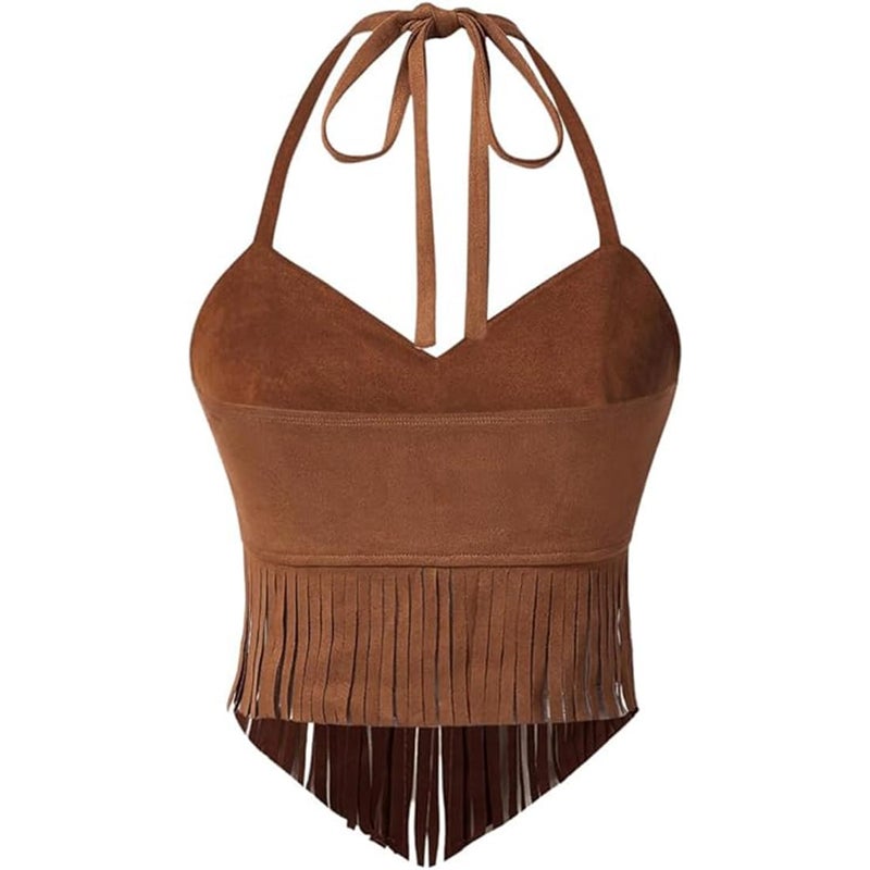 Breoklla Country Concert Outfit for Women Fringe Western Rodeo Cowgirl Shirts 70s Hippie Tops with Tasselï¼ˆ2406B,Brown,Mï¼‰ - Image 4