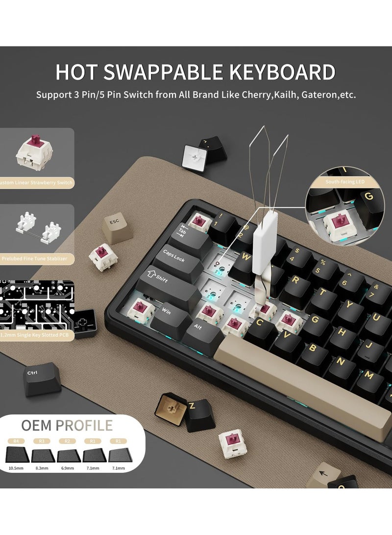 Attack Shark X66 Wireless Mechanical Gaming Keyboard with Knob,Tri Mode USB-C/BT5.0/2.4G Gasket Mounted 60% RGB Gaming Keyboard, Side Printed PBT Keycap,Hot Swappable Strawberry Switch - Image 5