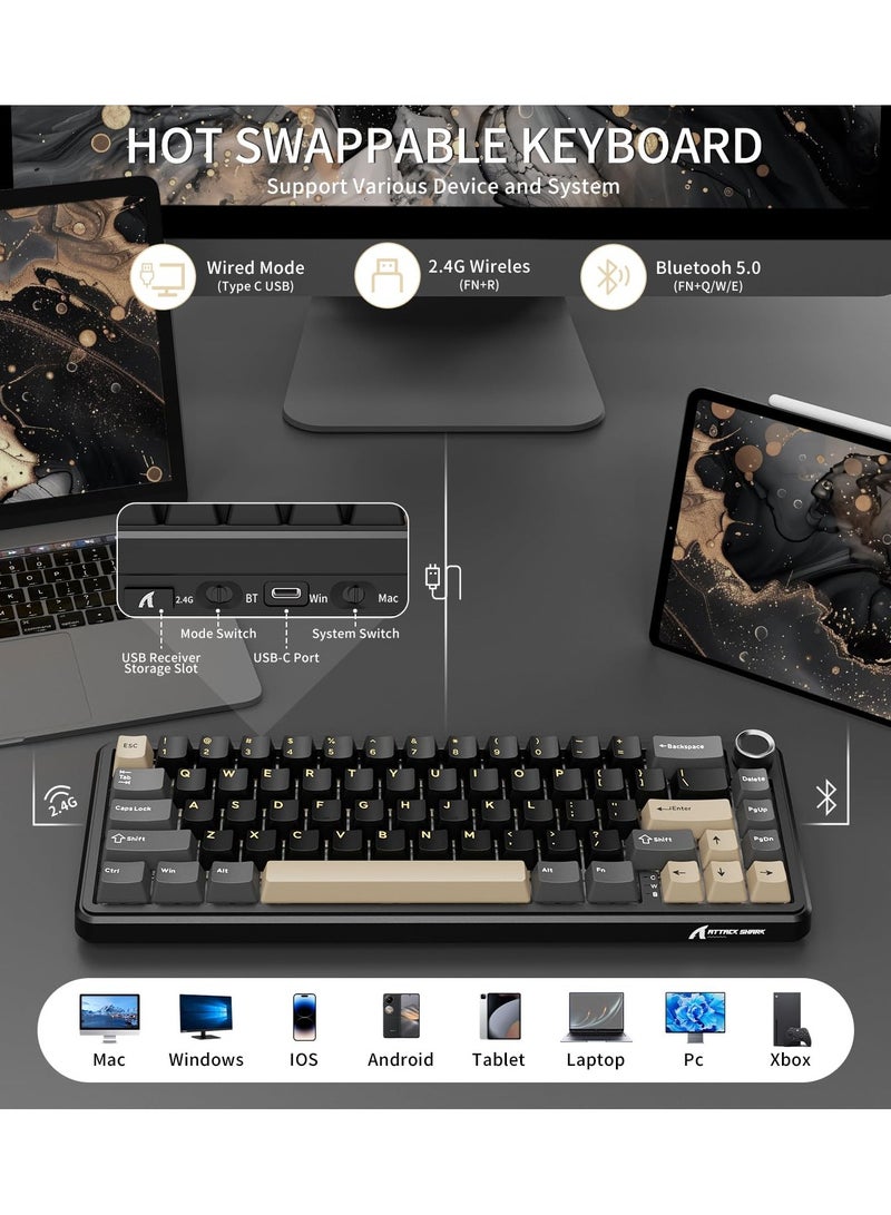 Attack Shark X66 Wireless Mechanical Gaming Keyboard with Knob,Tri Mode USB-C/BT5.0/2.4G Gasket Mounted 60% RGB Gaming Keyboard, Side Printed PBT Keycap,Hot Swappable Strawberry Switch - Image 3