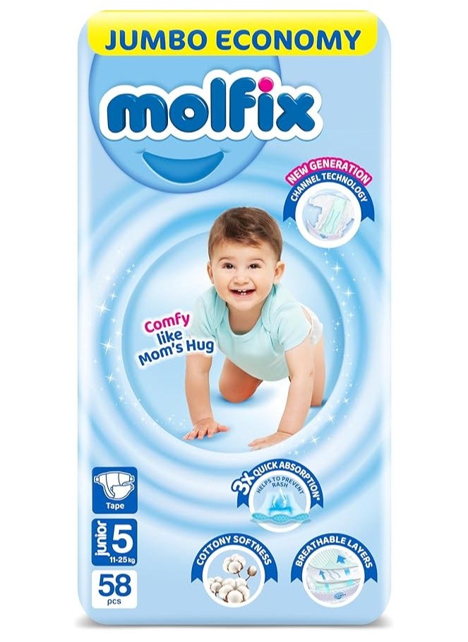 Molfix - Molfix Junior Diapers Jumbo Pack Size 5 (11 - 25 Kgs) - 58 pcs - Image 1
