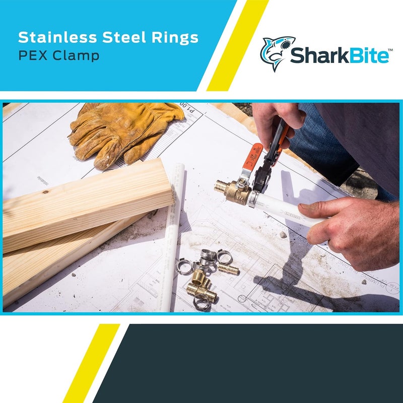 SharkBite 1/2 Inch Clamp Ring, Pack of 100, Stainless Steel Plumbing Fitting, PEX Pipe, PE-RT, UC953CP100 - Image 5