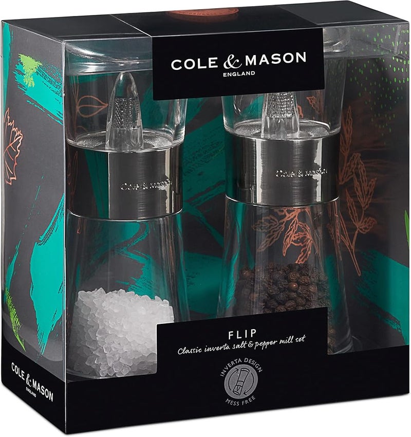 كول آند مايسون مطحنة الملح والفلفل Cole & Mason H581780 Flip 180 بتصميم Inverta الكلاسيكي مصنوعة من الأكريليك قطر 154 مم مجموعة هدايا تشمل مطحنتين للملح والفلفل ضمان آلية دائم الصلاحية - Image 2