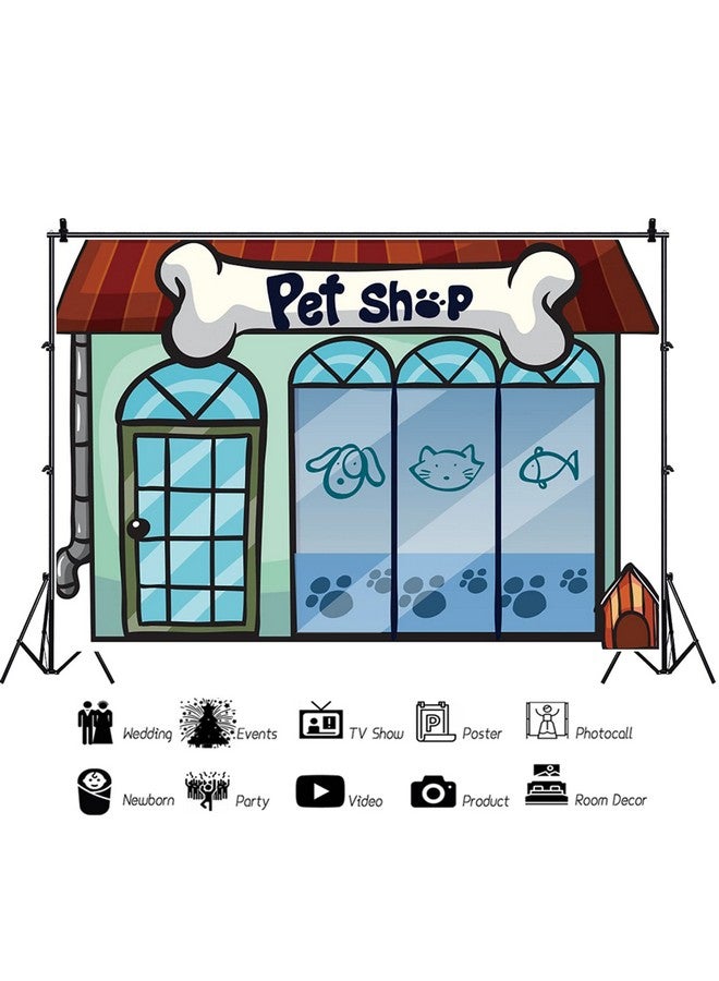 Eainb 8X6Ft Cartoon Pet Shop Backdrop Pet Shop Storefront Backdrops For Girl Boy 1St Birthday Party Photography Background School Play Background Pets Photo Booth Props - Image 3