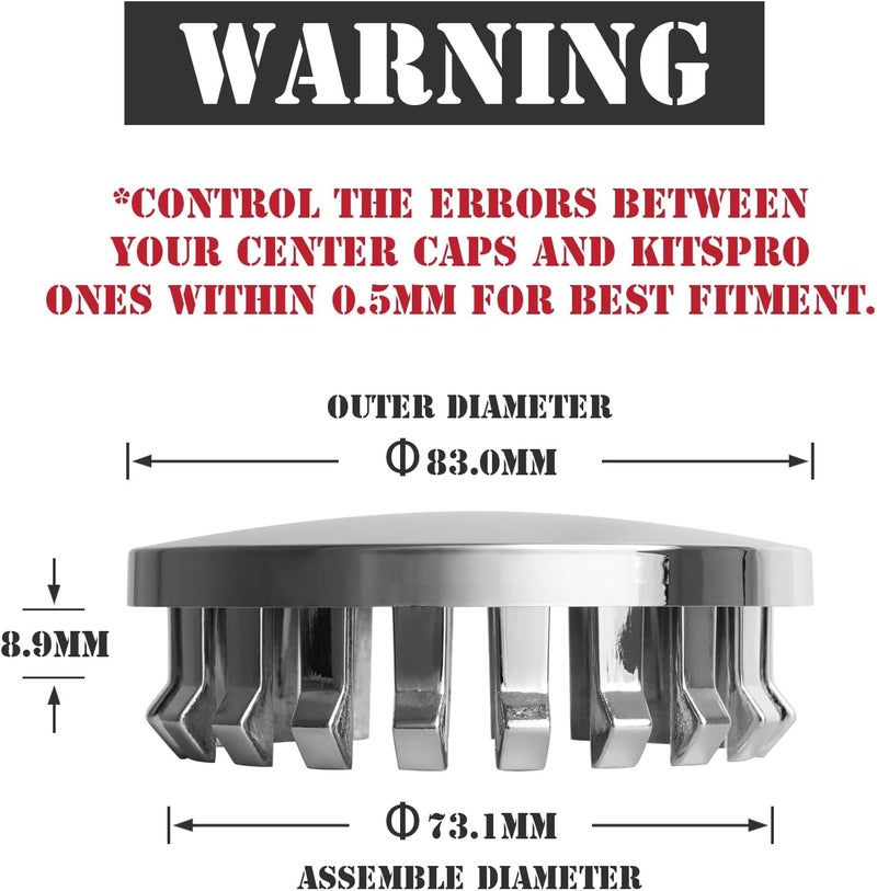 KitsPro 3.25Inch 83MM Wheel Center Caps for Chevrolet Chevy GMC Colorado Tahoe Suburban Silverado Sierra 1500 Rim Hub Caps, Pack of 4 (Chrome, Outer 83MM, Inner 73MM) - Image 2