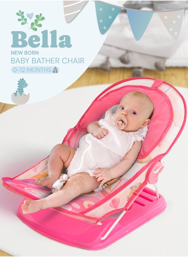 BAYBEE 3 Position Adjustable And Washable Bella Anti Slip Baby Bather Soft Mesh Seat, 0-6 Months, Pink  - Image 2