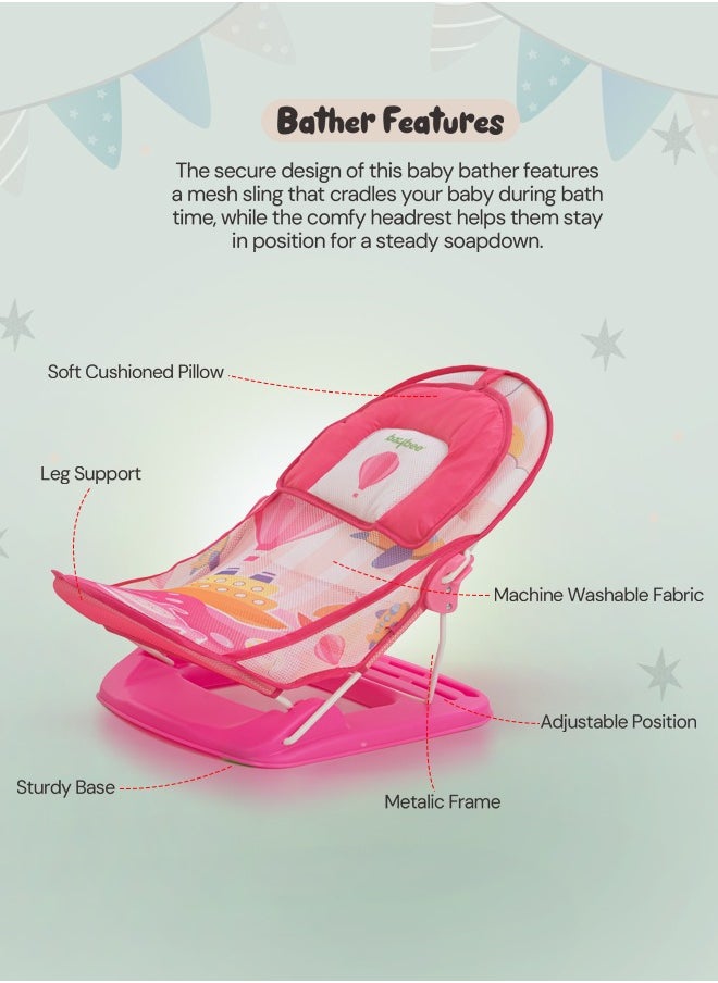 BAYBEE 3 Position Adjustable And Washable Bella Anti Slip Baby Bather Soft Mesh Seat, 0-6 Months, Pink  - Image 4