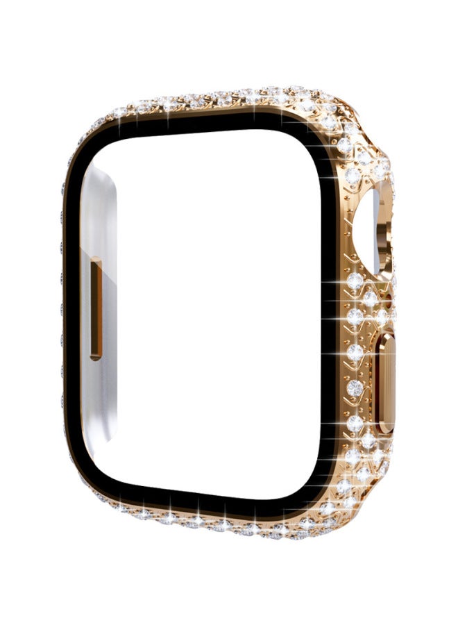 For Apple Watch 7 Generation Watch Protective Cover For Iphone 7 Generation Watch Tempered Film Case Integrated Protective Shell-Color:Chinese Style-Rose Gold-Exterior Dimension:45mm