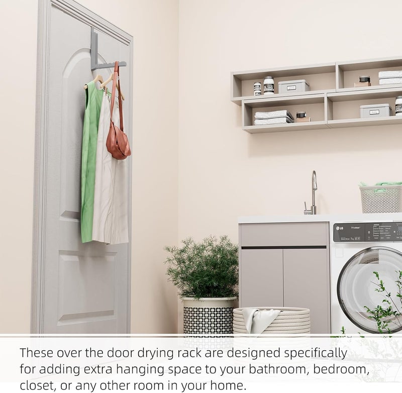BAKON Over The Door Hanger Folding Clothes Drying Rack, Folding Hanging Coat Rack for Indoor Laundry Room Compact Small Space Foldable Portable Clothing Hanger Hook Collapsible-4 Pack (Gray) - Image 5