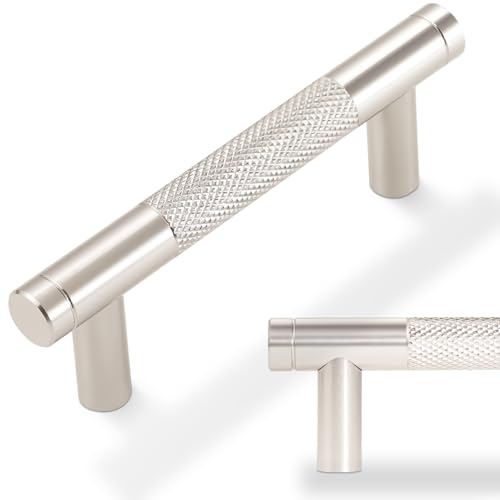 POVEFONK 10 Pack 3 inch76mm Brushed Satin Nickel Kitchen Cabinet Handles Knurled Cabinet Pulls Drawer Pulls Kitchen Hardware - Image 1