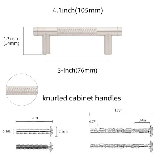 POVEFONK 10 Pack 3 inch76mm Brushed Satin Nickel Kitchen Cabinet Handles Knurled Cabinet Pulls Drawer Pulls Kitchen Hardware - Image 3