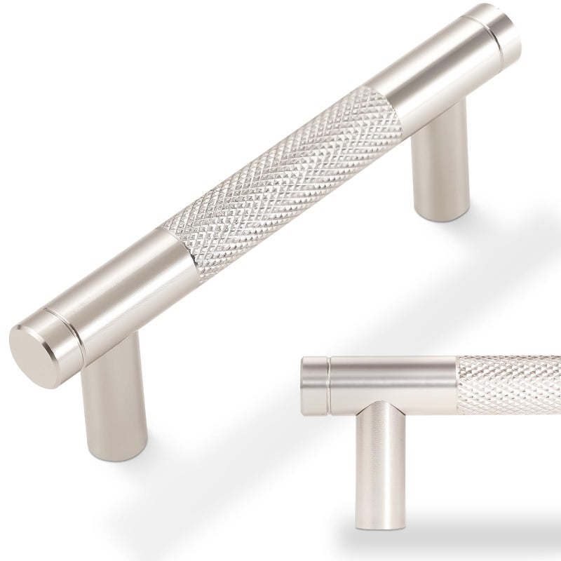 POVEFONK 10 Pack 3 inch76mm Brushed Satin Nickel Kitchen Cabinet Handles Knurled Cabinet Pulls Drawer Pulls Kitchen Hardware - Image 2