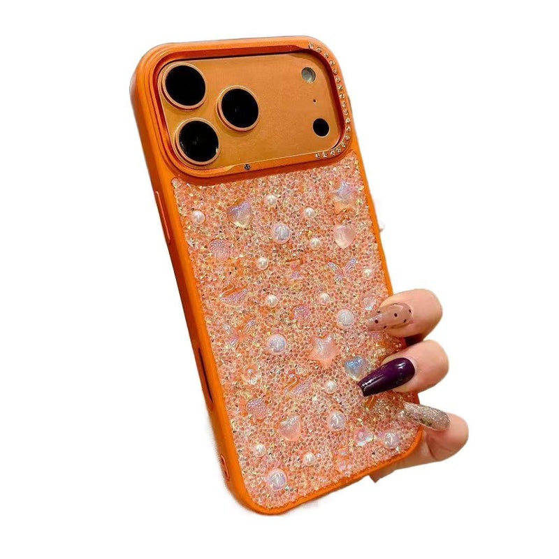 غطاء واقي | نقش زهري ثلاثي الأبعاد | مليء بأحجار الراين | مقاوم للصدمات لـ iPhone 13 | رمادي - Image 4