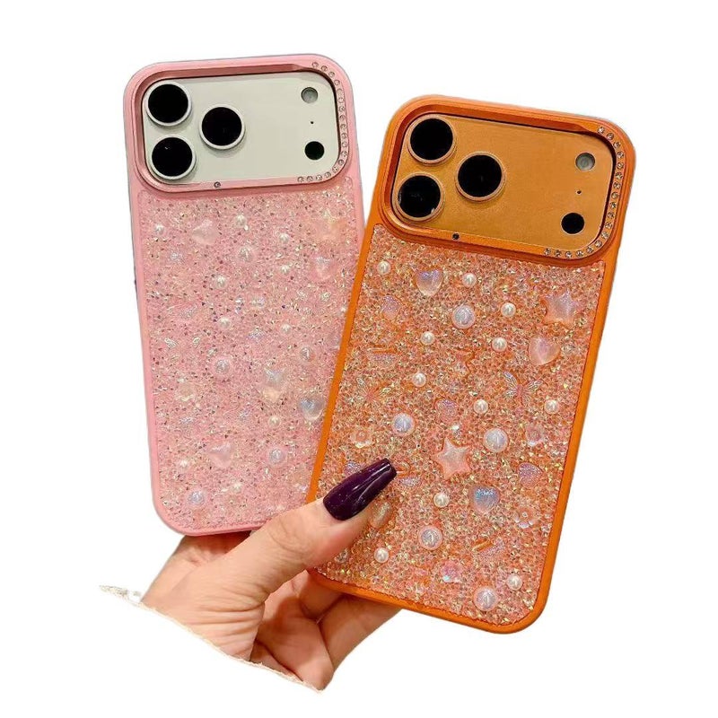 غطاء واقي | نقش زهري ثلاثي الأبعاد | مليء بأحجار الراين | مقاوم للصدمات لـ iPhone 13 | رمادي - Image 3
