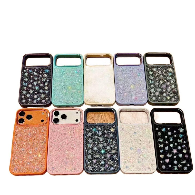 غطاء واقي | نقش زهري ثلاثي الأبعاد | مليء بأحجار الراين | مقاوم للصدمات لـ iPhone 13 | رمادي - Image 2
