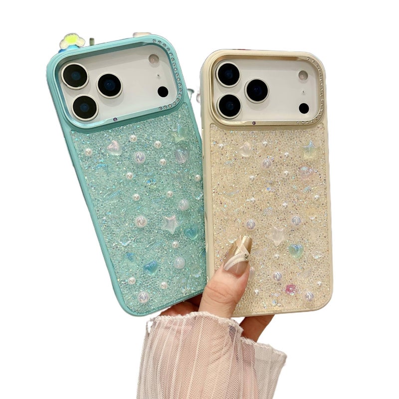 غطاء واقي | نقش زهري ثلاثي الأبعاد | مليء بأحجار الراين | مقاوم للصدمات لـ iPhone 13 | رمادي - Image 5