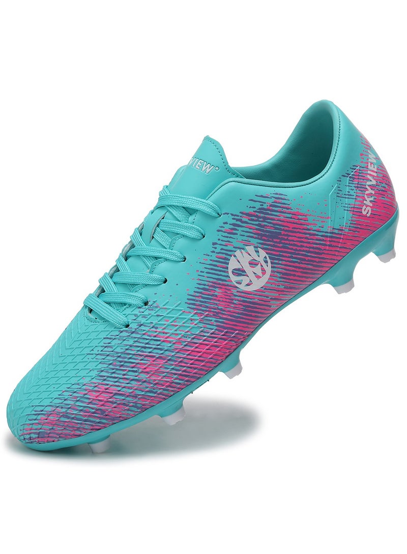 Sky View SKY VIEW Boys And Girls Soccer Cleats Turf Soccer Shoes For Kids Indoor Outdoor Children Unisex Football Boots AG FG Wide Training Sneaker Blue Pink  - Image 1