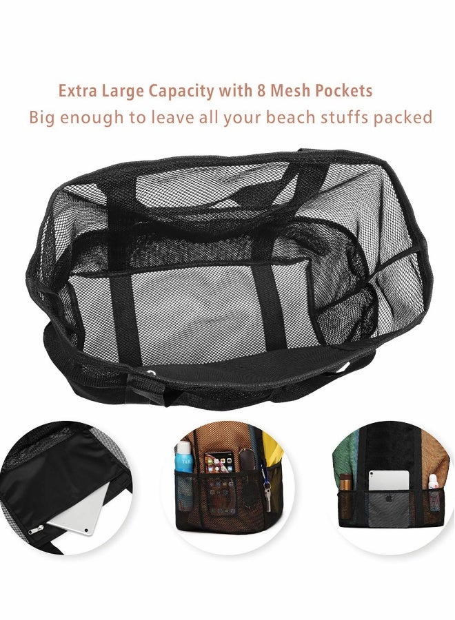 Generic Beach Bag, Large Tote Bag for Women Travel, Mesh Toys, Towel, flip flops, Black - Image 4