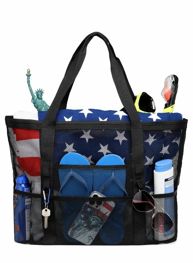 Generic Beach Bag, Large Tote Bag for Women Travel, Mesh Toys, Towel, flip flops, Black - Image 1