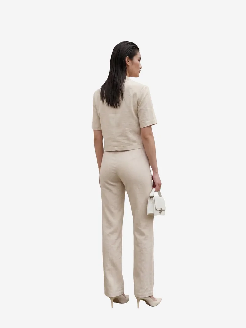 MY FASHION Beige Natural MY FASHION Shirt with Pocket Detail & Pants Two-Piece Set for Women | Best Price UAE