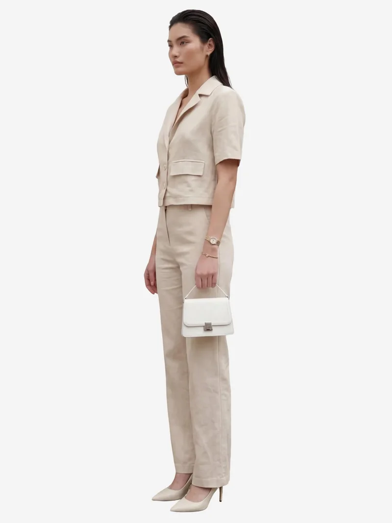 MY FASHION Beige Natural MY FASHION Shirt with Pocket Detail & Pants Two-Piece Set for Women | Best Price UAE