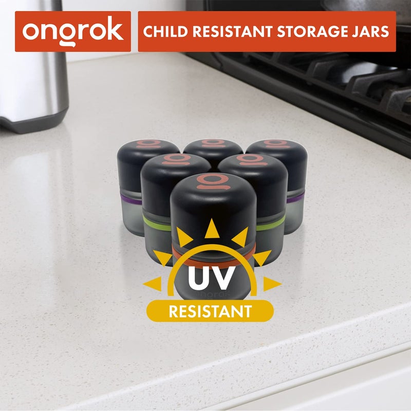 ONGROK Glass Storage Jar, 80ml, 6 Pack | UV Herb/Spice Jar with Childâ€‘Resistant Lid, Colorâ€‘Coded Glass Containers to Preserve Smell and Aroma - Image 4