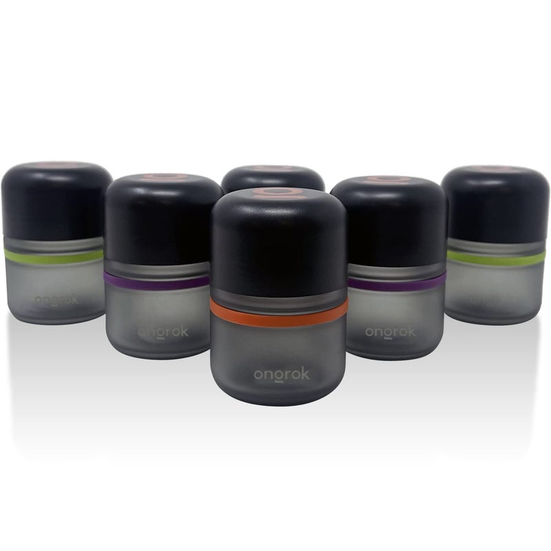 ONGROK Glass Storage Jar, 80ml, 6 Pack | UV Herb/Spice Jar with Childâ€‘Resistant Lid, Colorâ€‘Coded Glass Containers to Preserve Smell and Aroma - Image 1