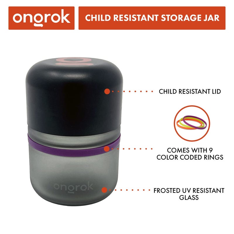 ONGROK Glass Storage Jar, 80ml, 6 Pack | UV Herb/Spice Jar with Childâ€‘Resistant Lid, Colorâ€‘Coded Glass Containers to Preserve Smell and Aroma - Image 2