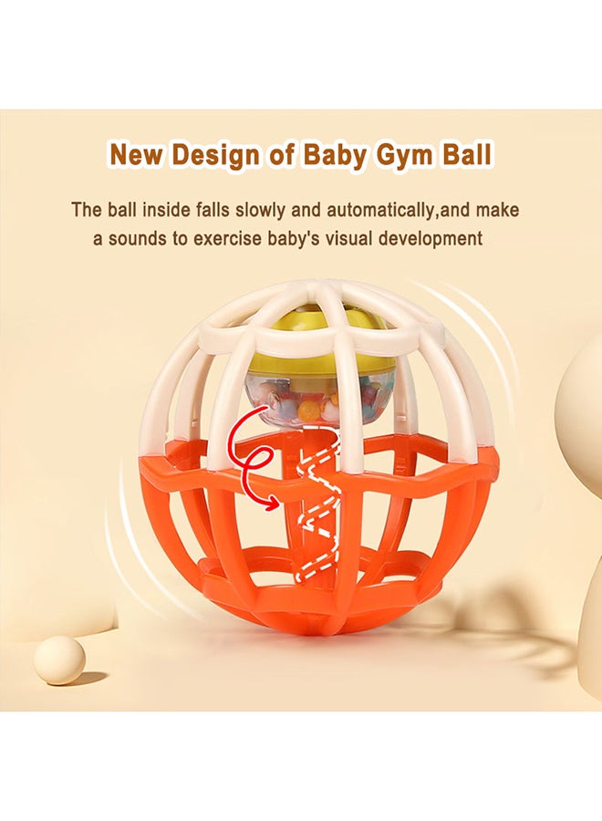 COGNIKIDS كرة جيم للأطفال - كرة رنين قابلة للإمساك 360° للمواليد 0+ | لعبة حسية لمسية مع أصوات، سهلة الإمساك، تصميم قفص ملون | آمنة، خالية من BPA، تطوير المهارات البصرية والحركية باللون البرتقالي - Image 5