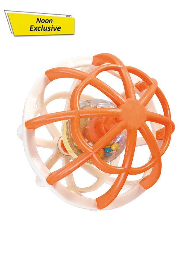 COGNIKIDS كرة جيم للأطفال - كرة رنين قابلة للإمساك 360° للمواليد 0+ | لعبة حسية لمسية مع أصوات، سهلة الإمساك، تصميم قفص ملون | آمنة، خالية من BPA، تطوير المهارات البصرية والحركية باللون البرتقالي - Image 1