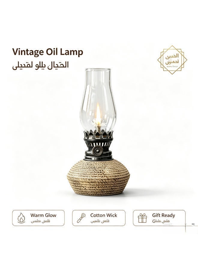 Handmade Textured Ceramic Oil Lamp, Wind‑Proof Glass Shade, Cotton Wick, Decor Light for Ramadan, Home Majlis, Coffee Shop, Outdoor Camping, Wedding, Romantic Night, Premium Gift - Image 1