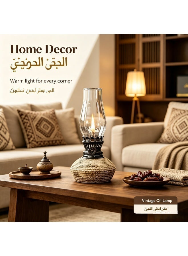 Handmade Textured Ceramic Oil Lamp, Wind‑Proof Glass Shade, Cotton Wick, Decor Light for Ramadan, Home Majlis, Coffee Shop, Outdoor Camping, Wedding, Romantic Night, Premium Gift - Image 4