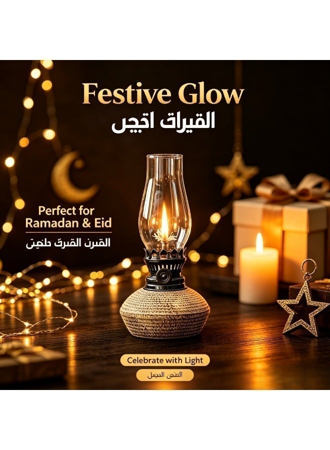 Handmade Textured Ceramic Oil Lamp, Wind‑Proof Glass Shade, Cotton Wick, Decor Light for Ramadan, Home Majlis, Coffee Shop, Outdoor Camping, Wedding, Romantic Night, Premium Gift - Image 5