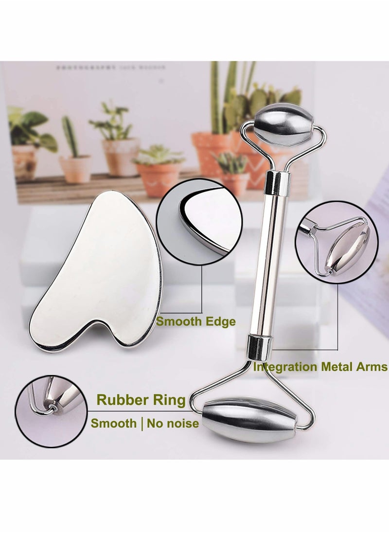 SYOSI Face Roller Pure Stainless Steel Face Massager Gua Sha Set- Muscle Relaxing Pilates relaxation set Massager Anti Wrinkle Face Lift for Face Eye Neck Body with Gift Case  - Image 4