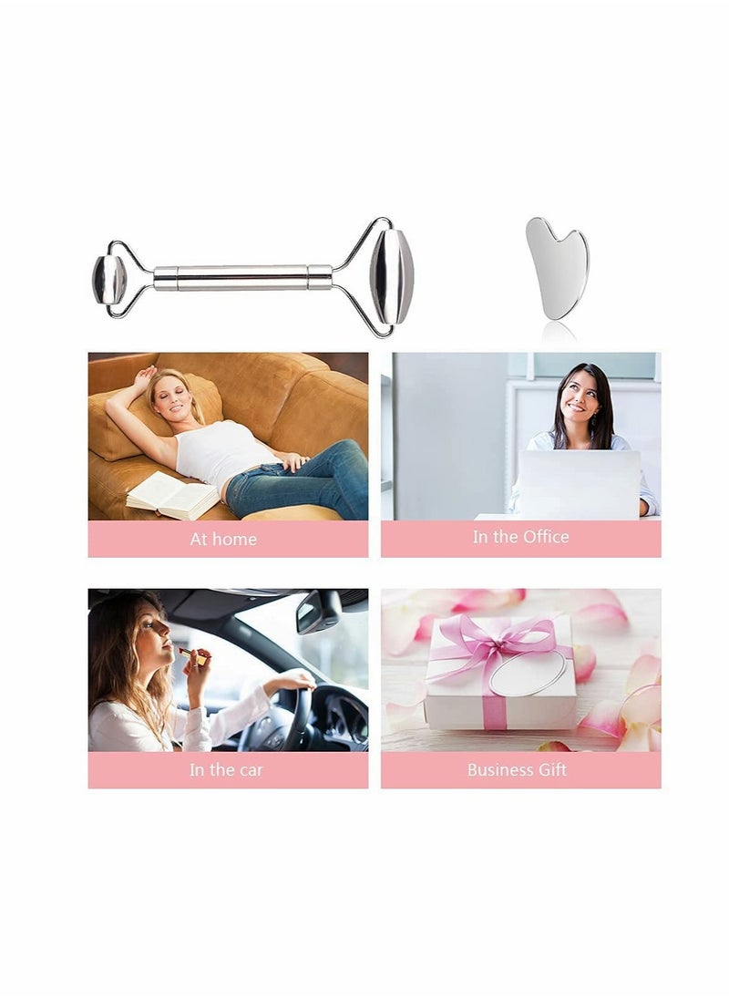 SYOSI Face Roller Pure Stainless Steel Face Massager Gua Sha Set- Muscle Relaxing Pilates relaxation set Massager Anti Wrinkle Face Lift for Face Eye Neck Body with Gift Case  - Image 3