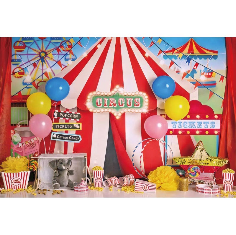 Yeele 7x5ft Red Circus Tent Backdrop Carousel Carnival Night Theme Party Decorations Balloon for Kids Boy Girl Birthday Photography Baby Shower Cake Table Photography Background Photo Booth Props