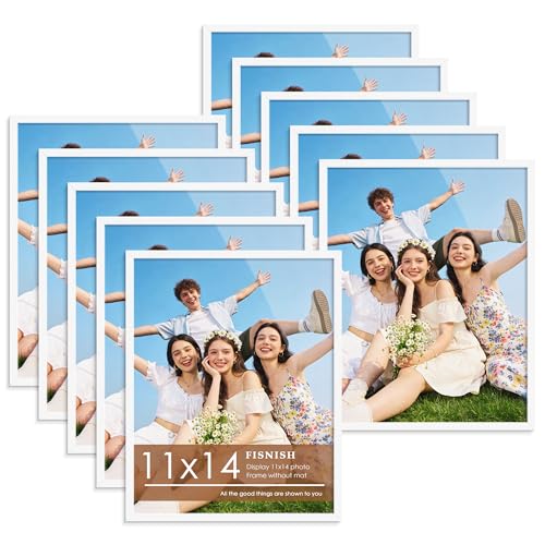 Fisnish 11x14 Picture Frame Set of 10 White Frames 11x14 for Tabletop Display Horizontal or Vertical Wall Mounting - Image 1