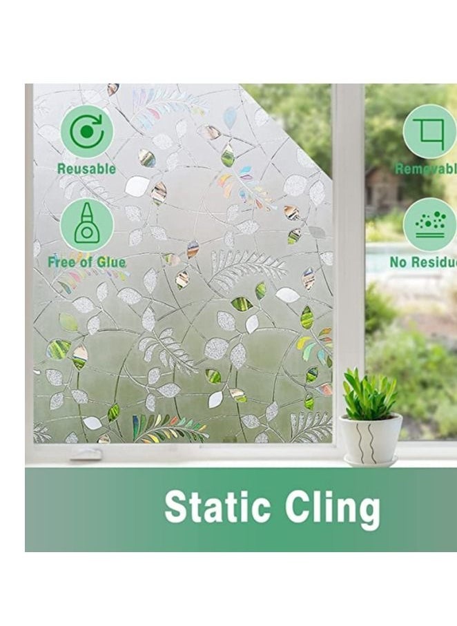 Window Film, 3D Privacy Window Film, Leaves Self-Adhesive Glass Film, Anti-UV Static Frosted Window Film Removable Window Sticker for Bathroom Kitchen Living Room Decoration (17.7x39.5in) - Image 2