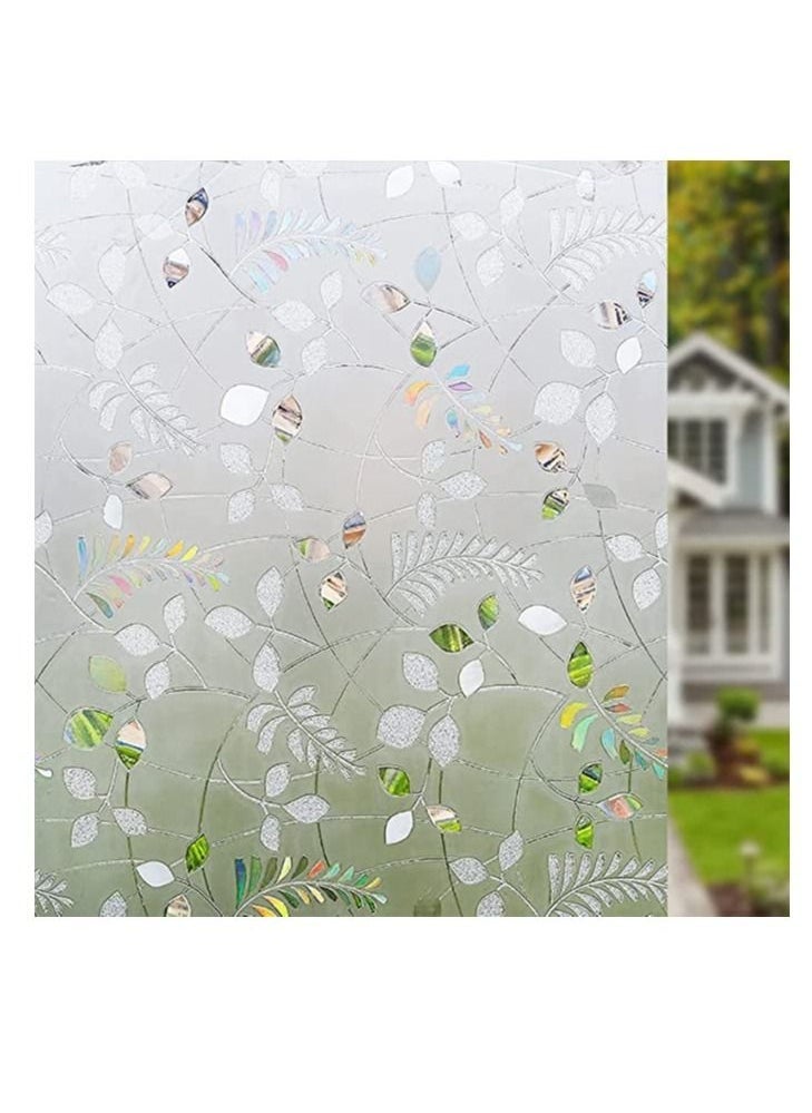 Window Film, 3D Privacy Window Film, Leaves Self-Adhesive Glass Film, Anti-UV Static Frosted Window Film Removable Window Sticker for Bathroom Kitchen Living Room Decoration (17.7x39.5in) - Image 1