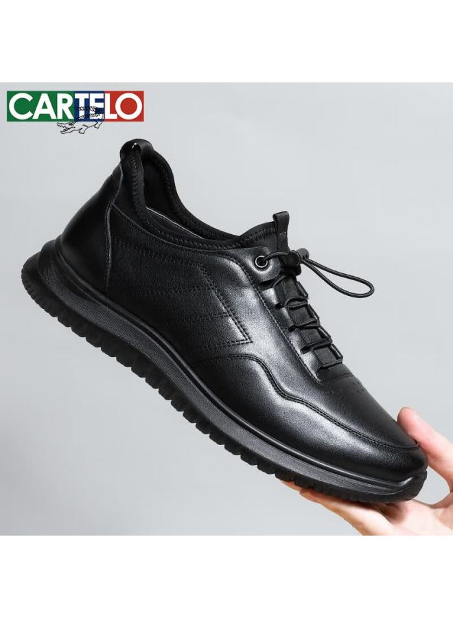 Cartelo First Layer Cowhide Men's Casual Shoes Lightweight Soft Sole Soft Surface Men's Sports Shoes Kg03 Black 39 - Image 1
